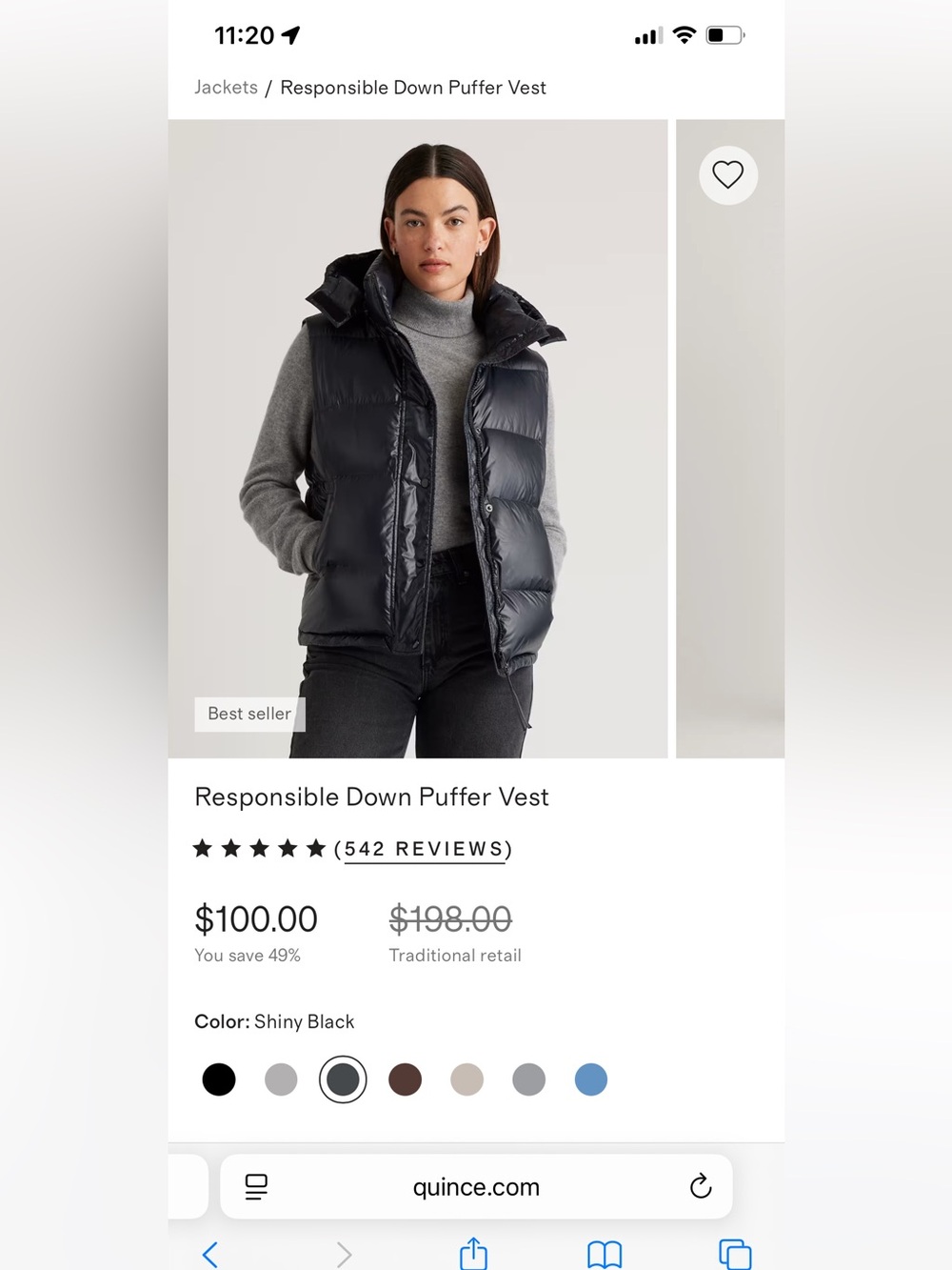 Quince responsible down puffer vest- shiny black NWT